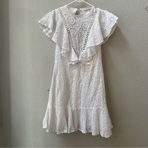 SECRETS + SAINTS white lace open back short sleeve mini dress womens S